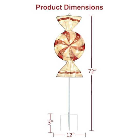 Puleo International 6ft. Pre-Lit Peppermint Candy Pathway Stake Christmas Décor with Warm White LED Lights